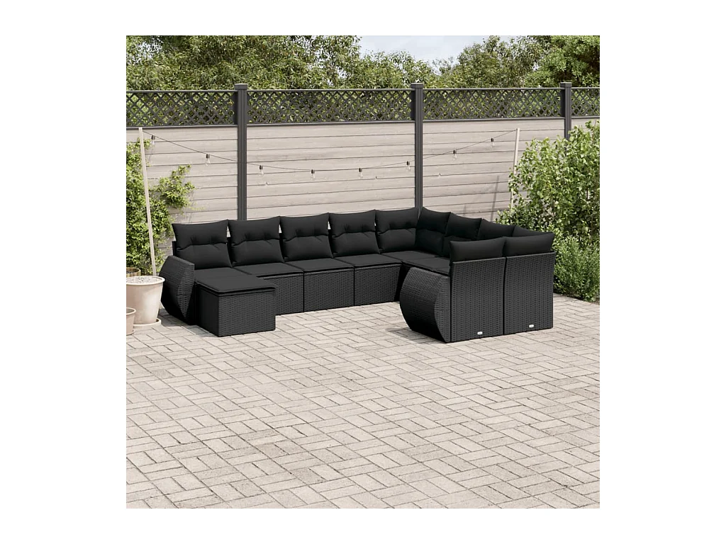Salon de jardin 10 pcs avec coussins noir résine tressée