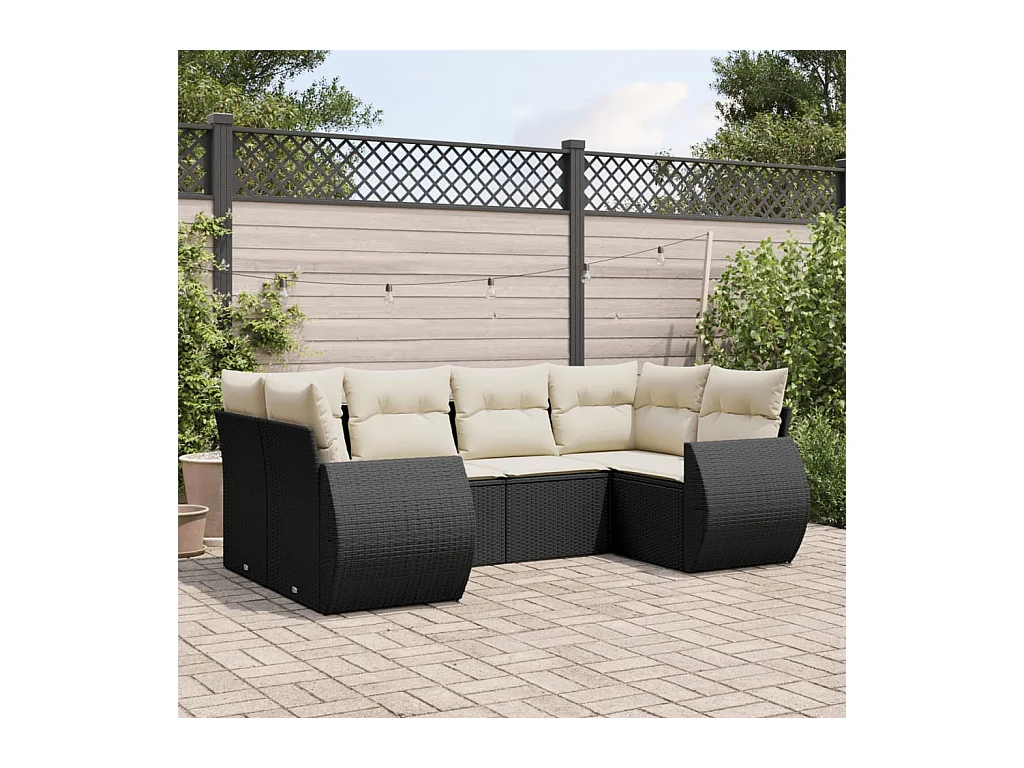 6-delige Loungeset met kussens poly rattan zwart