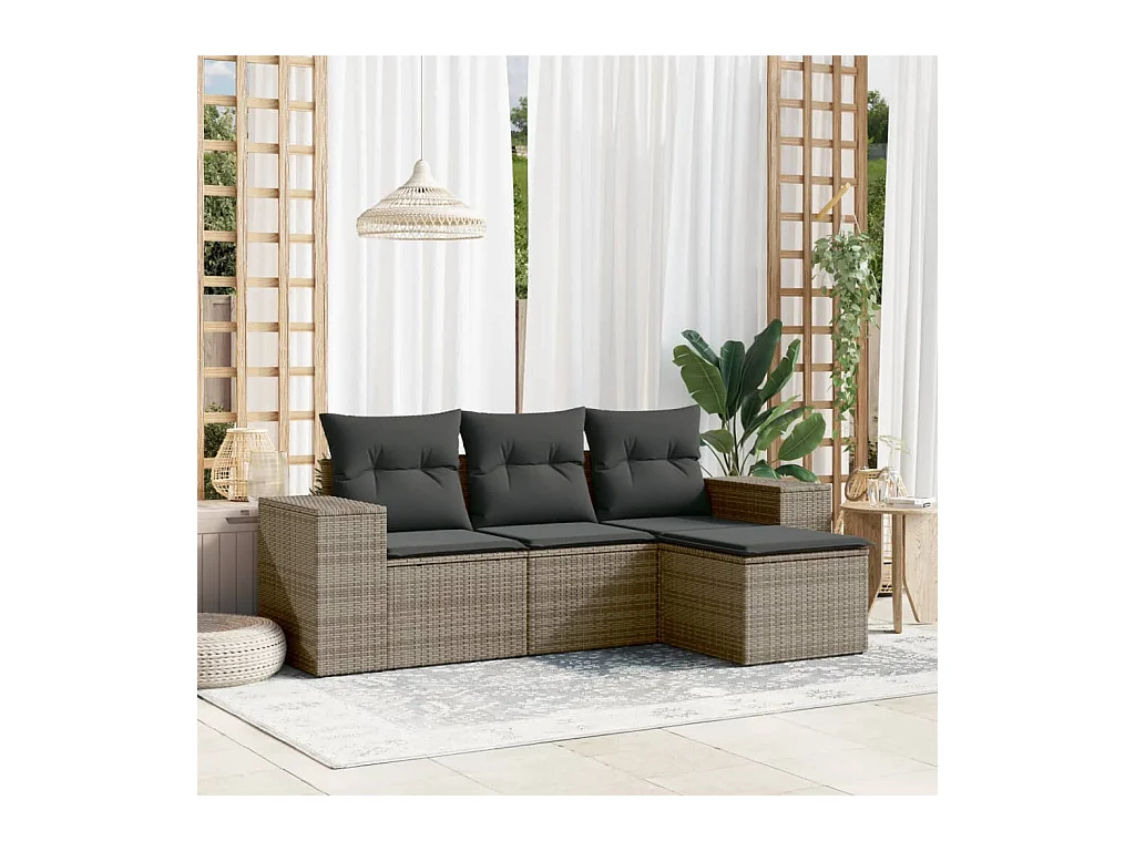 4-delige Loungeset met kussens poly rattan grijs