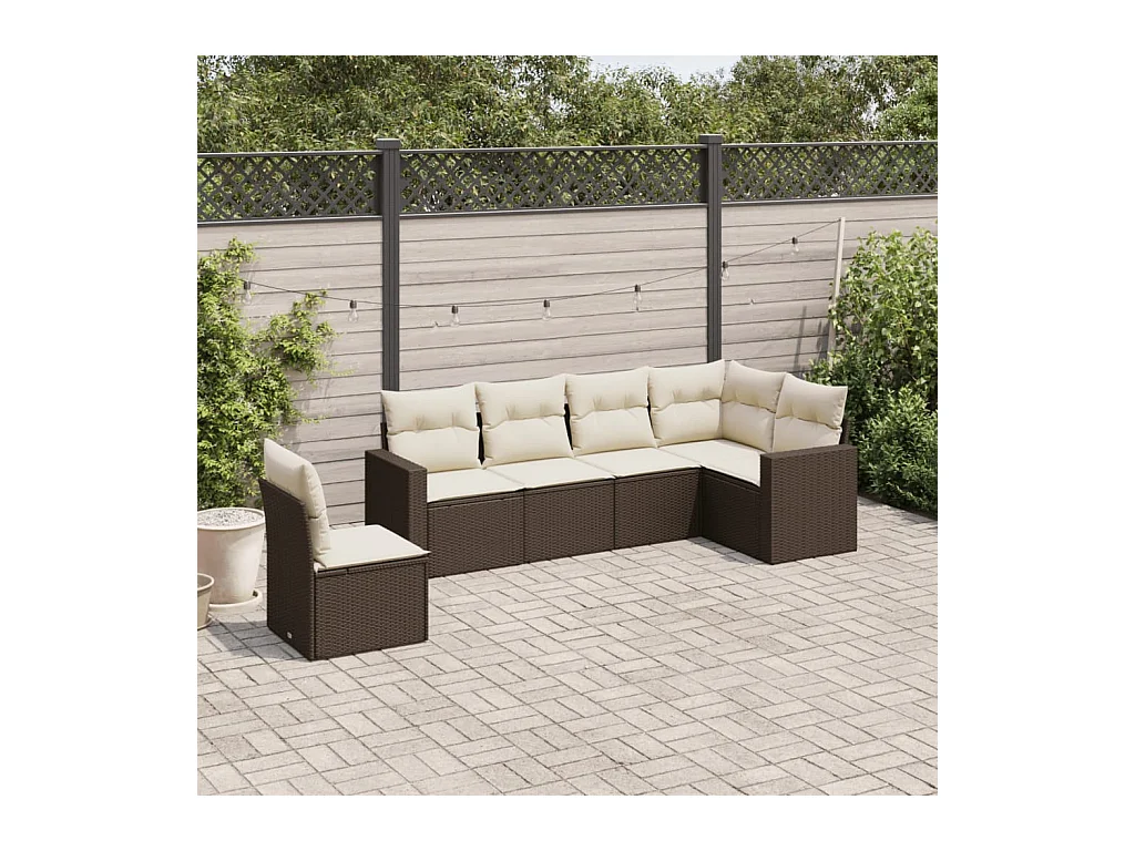 Salon de jardin avec coussins 6 pcs marron résine tressée