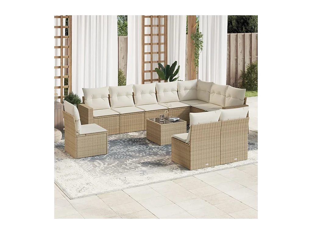 11-delige Tuinset met kussens poly rattan beige