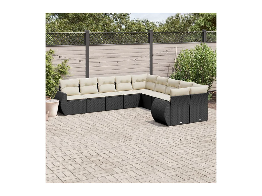 Set Divani da Giardino 10pz con Cuscini in Polyrattan Nero