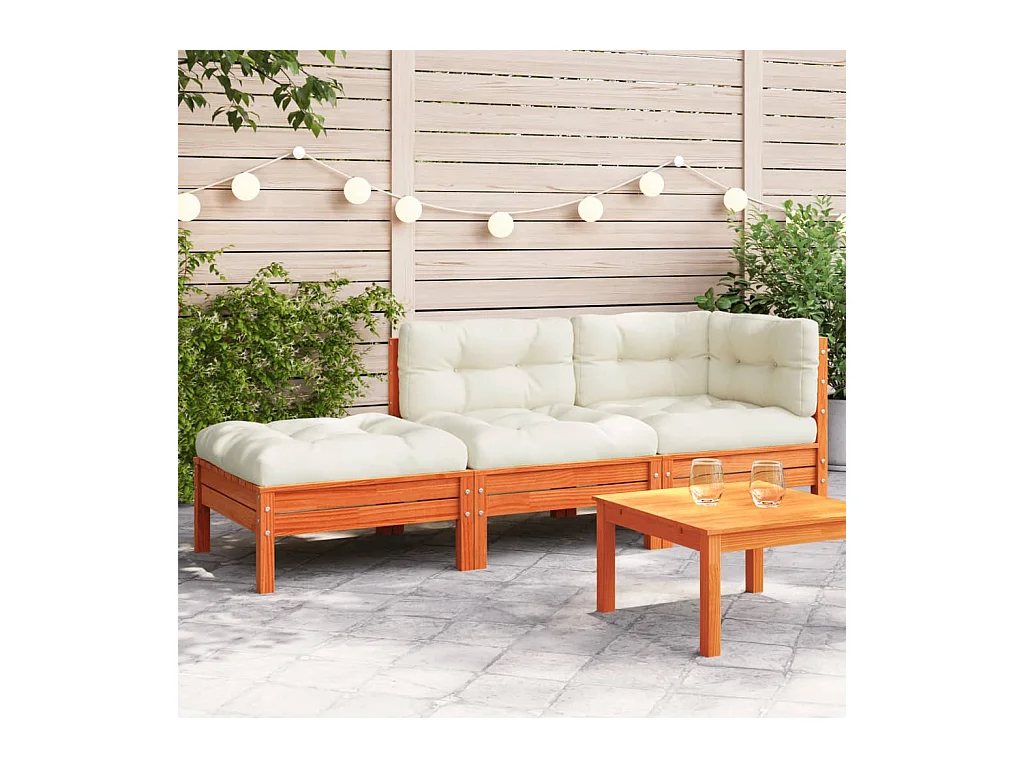 Canapé de jardin avec coussins et repose-pied 3 places