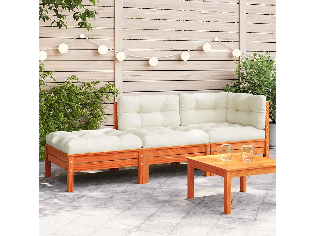 Gartensofa mit Kissen und Hocker 3-Sitzer