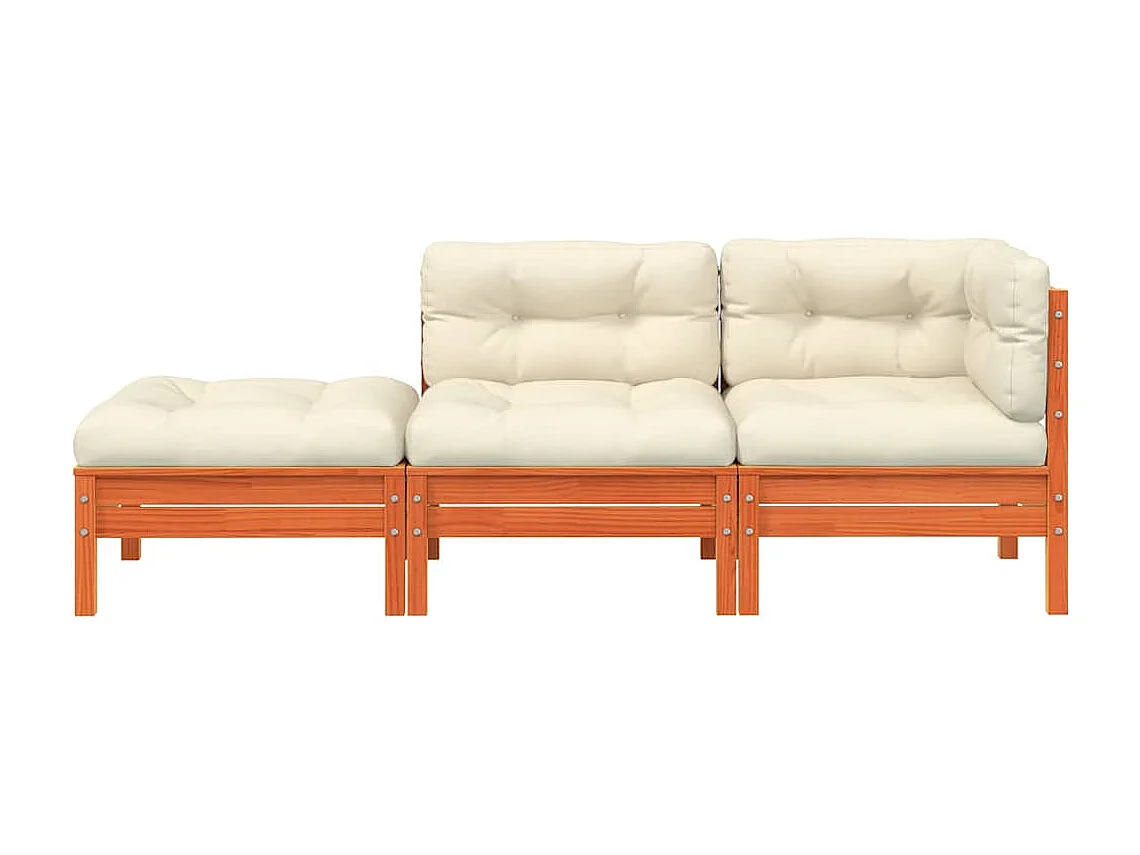 Gartensofa mit Kissen und Hocker 3-Sitzer