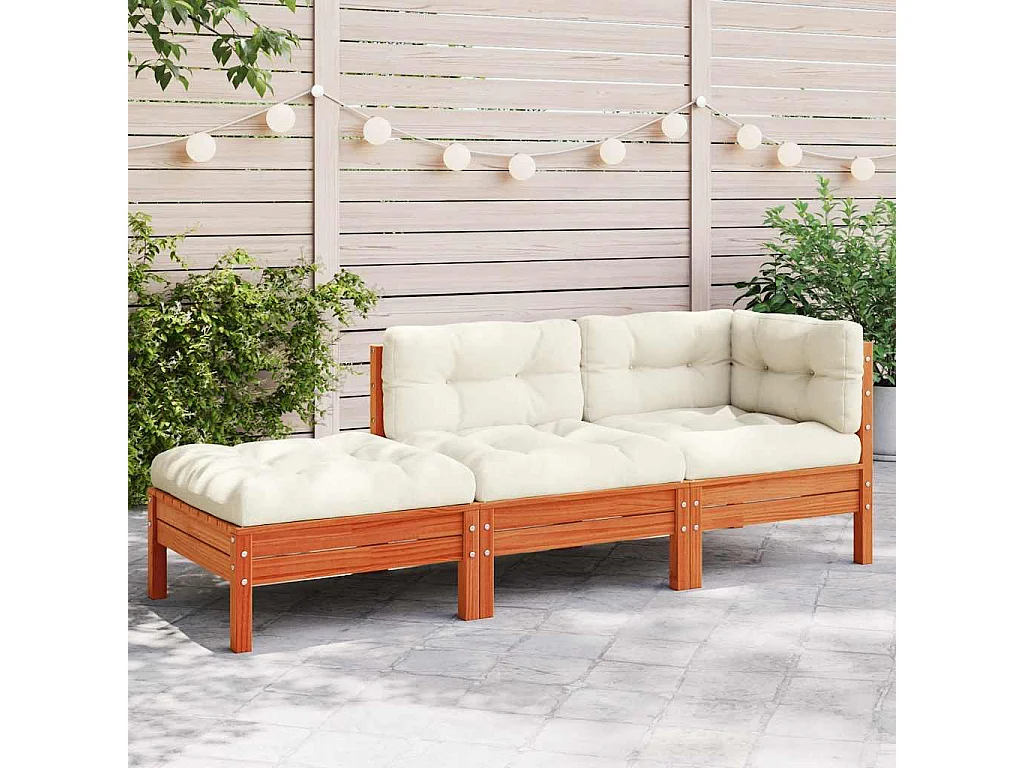 Canapé de jardin avec coussins et repose-pied 3 places