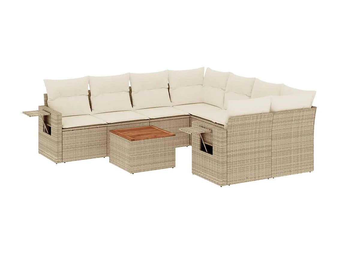 Salon de jardin avec coussins 9 pcs beige résine tressée