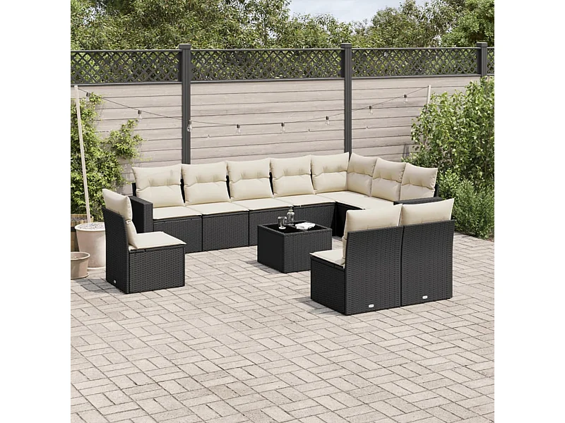 Set Divani da Giardino 11 pz con Cuscini in Polyrattan Nero