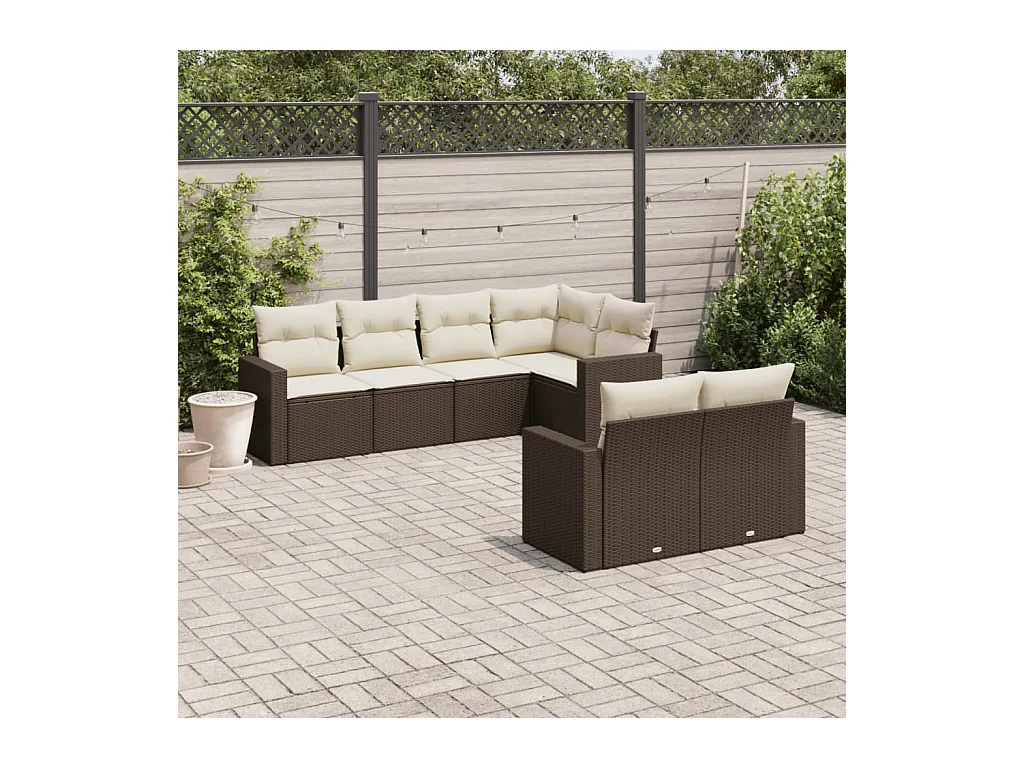 7-delige Loungeset met kussens poly rattan bruin