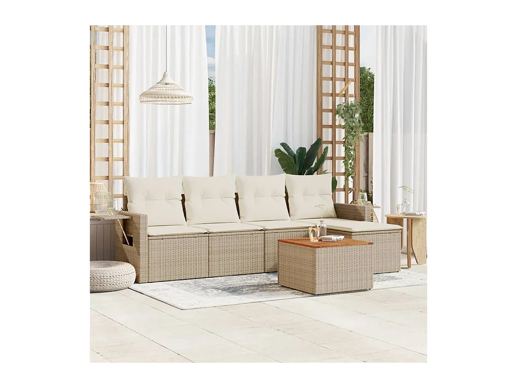 Set Divano da Giardino 6 pz con Cuscini Beige in Polyrattan