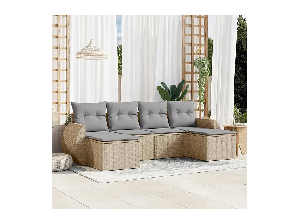 6-tlg. Garten-Sofagarnitur mit Kissen Beige Poly Rattan