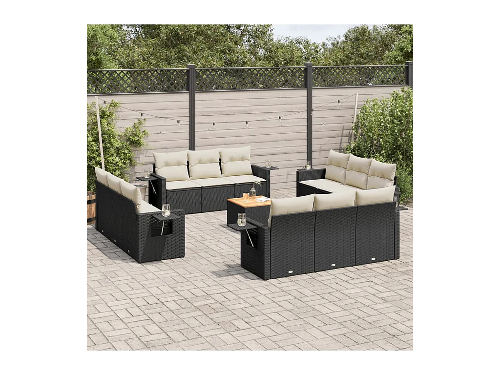 13-tlg. Garten-Sofagarnitur mit Kissen Schwarz Poly Rattan