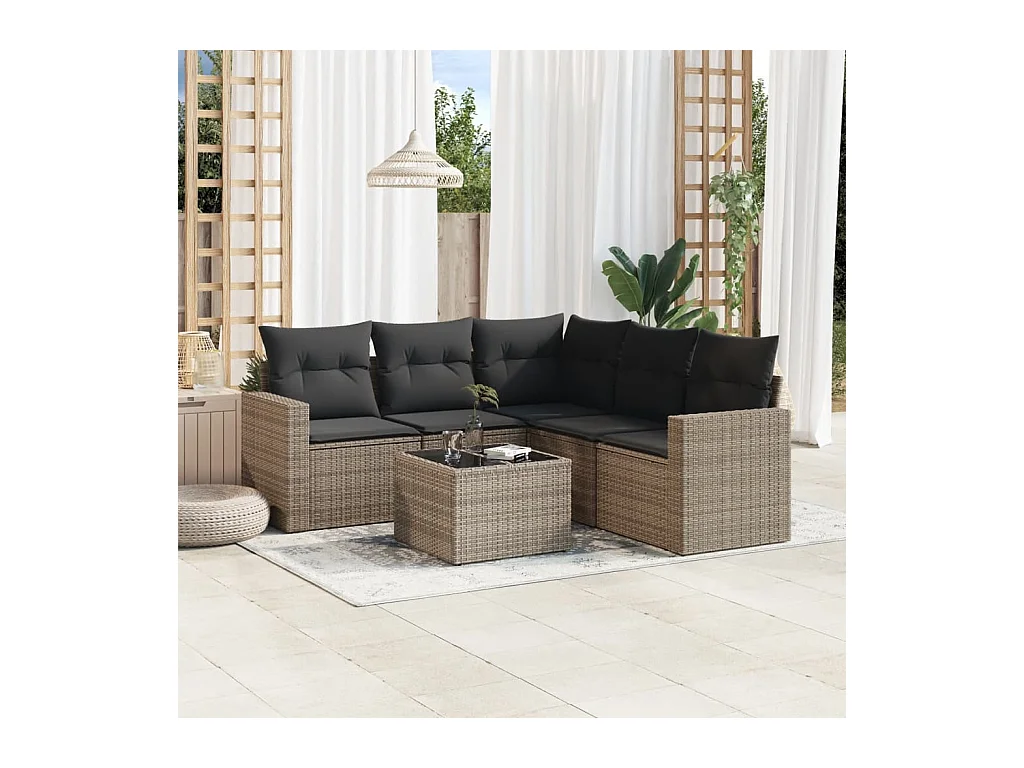 Set Divano da Giardino 6 pz con Cuscini Grigio in Polyrattan
