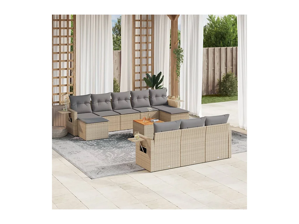 Set Divani da Giardino 11 pz con Cuscini Beige in Polyrattan