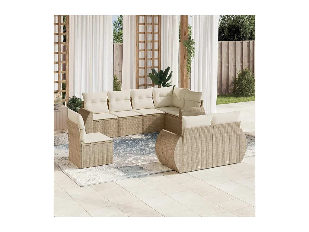 Salon de jardin avec coussins 8 pcs beige résine tressée