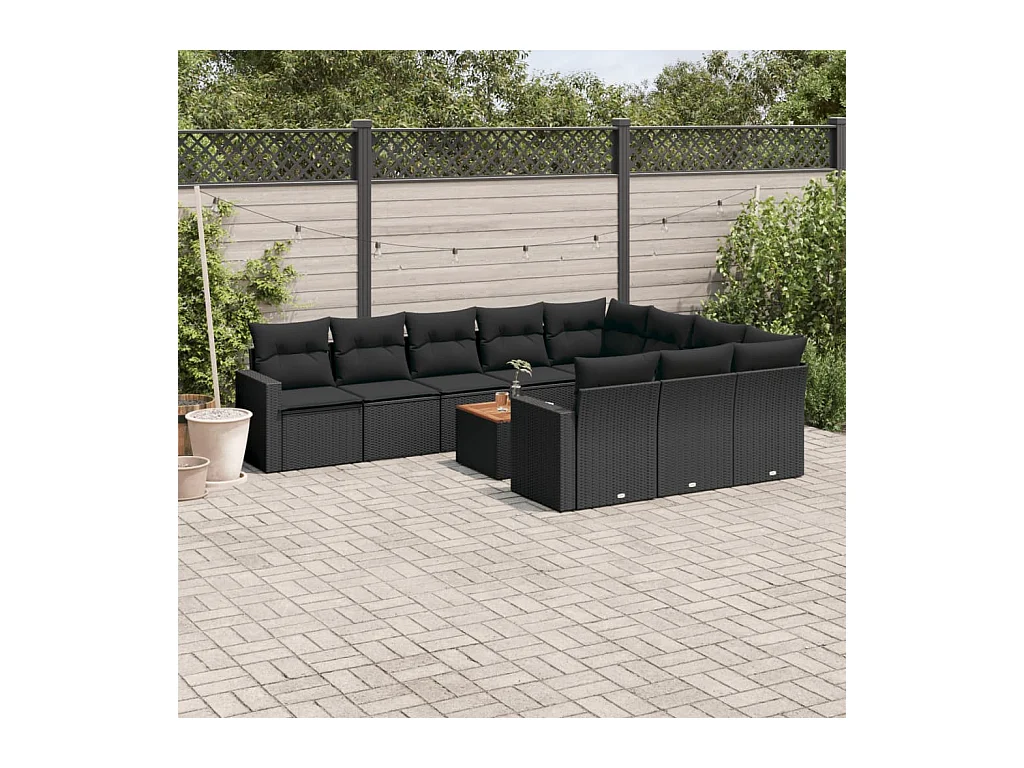 Set Divani da Giardino 11 pz con Cuscini in Polyrattan Nero