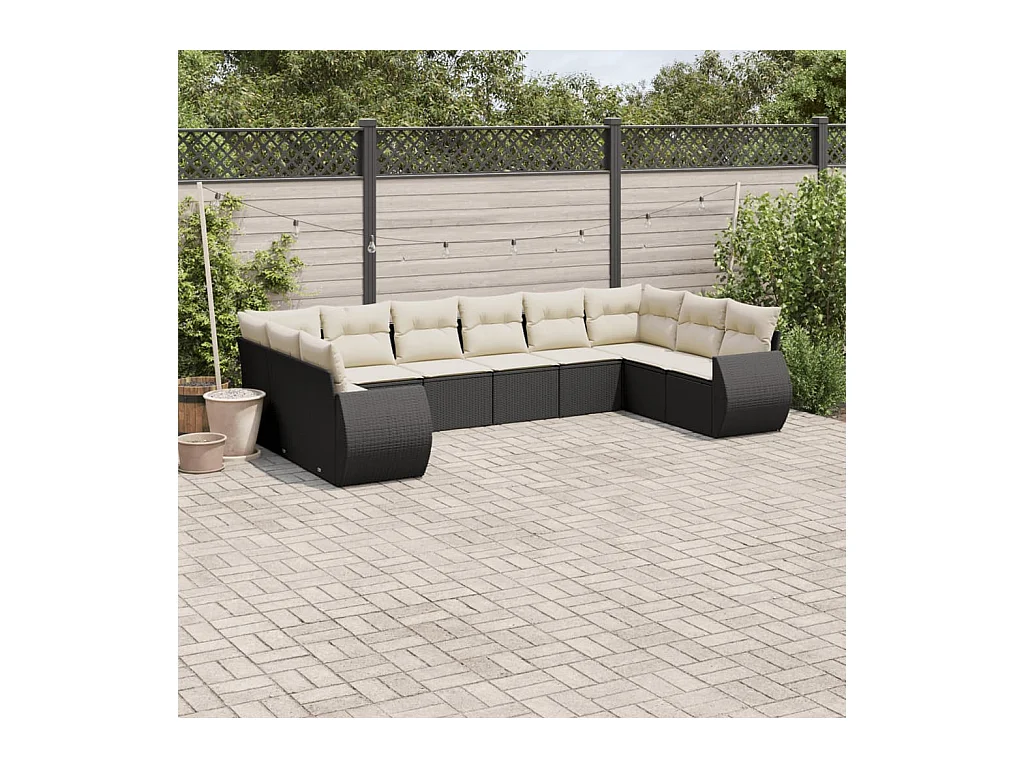 Salon de jardin 10 pcs avec coussins noir résine tressée