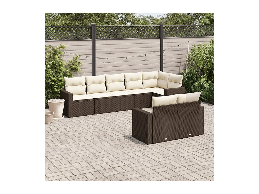 Salon de jardin 8 pcs avec coussins marron résine tressée