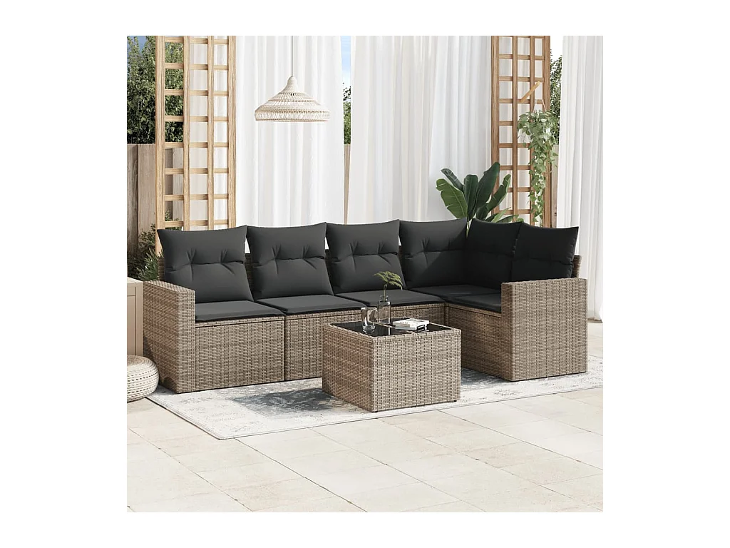 Set Divano da Giardino 6 pz con Cuscini Grigio in Polyrattan