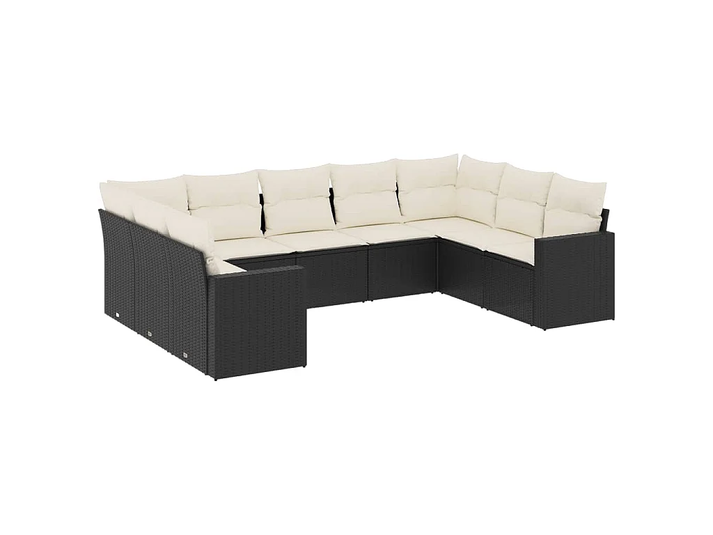 Set de sofás de jardín 8 piezas y cojines ratán sintético negro