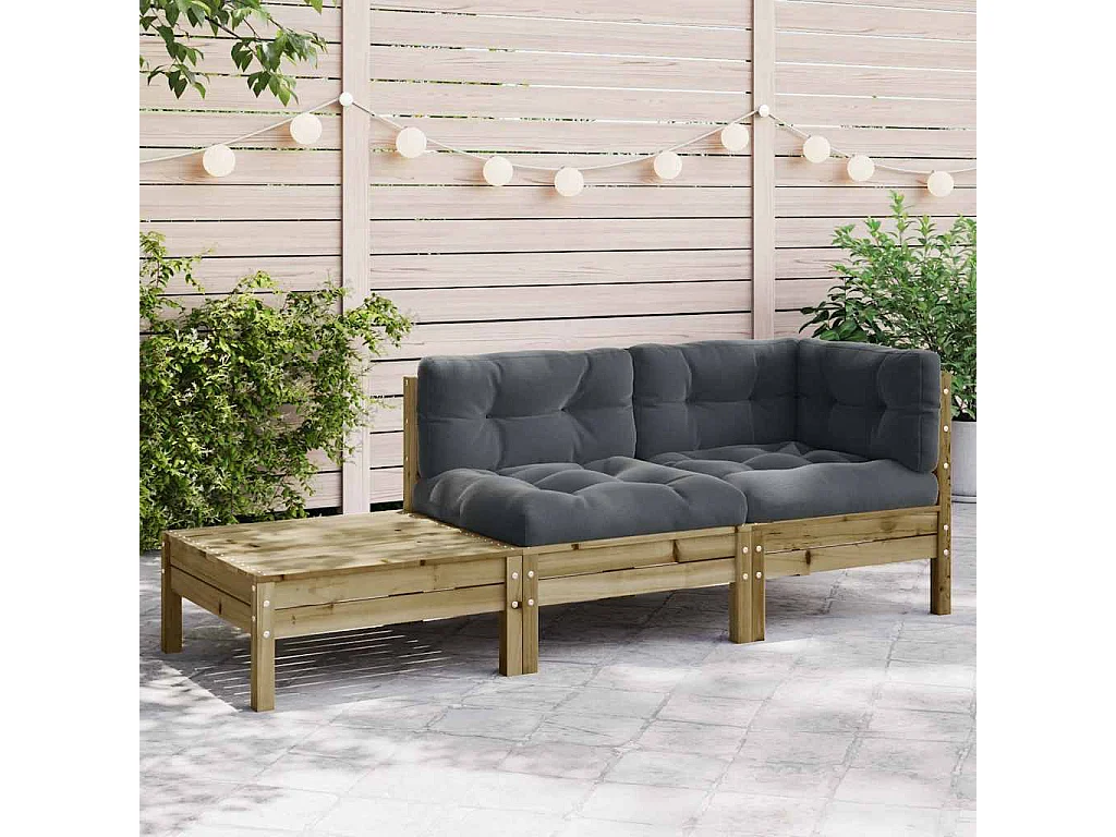 Tuinbank met kussens en voetenbank geïmpregneerd grenenhout