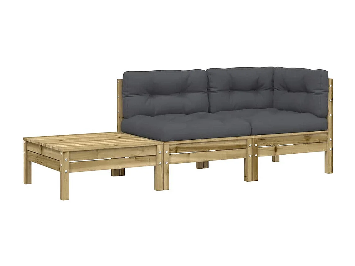 Tuinbank met kussens en voetenbank geïmpregneerd grenenhout
