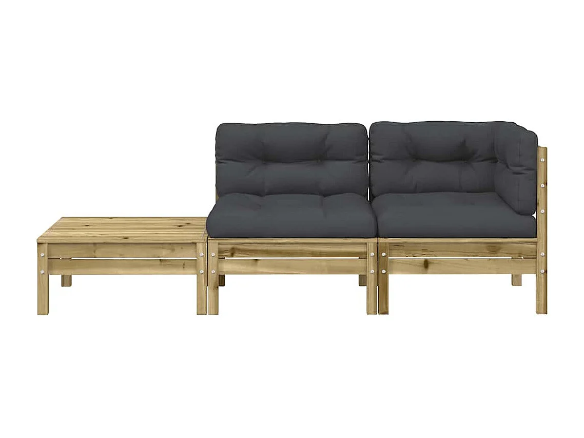 Tuinbank met kussens en voetenbank geïmpregneerd grenenhout