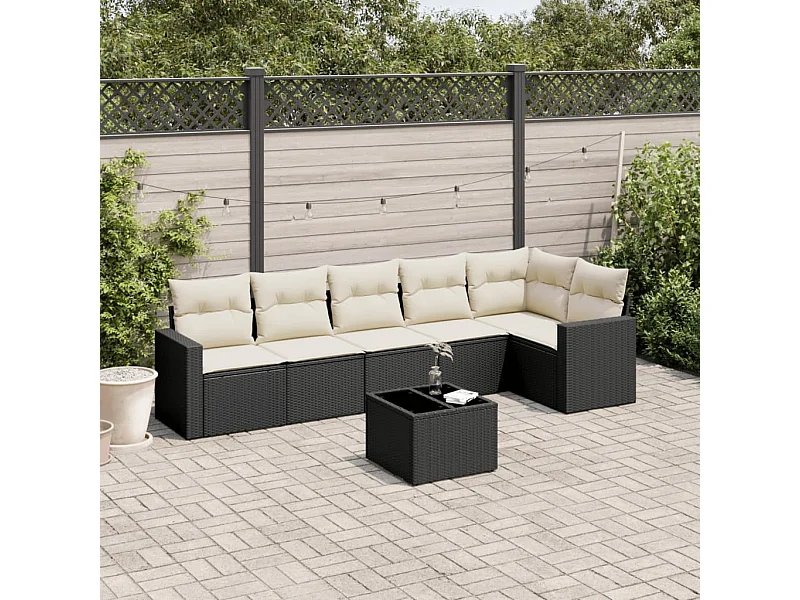 7-tlg. Garten-Sofagarnitur mit Kissen Schwarz Poly Rattan