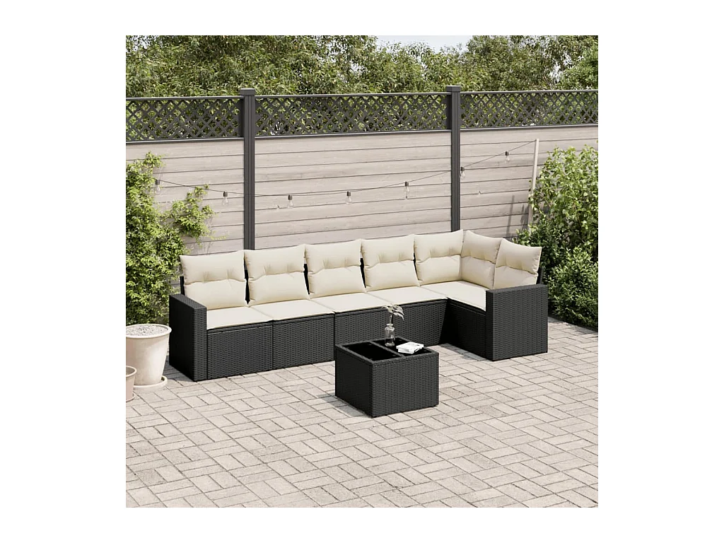 Salon de jardin 7 pcs avec coussins noir résine tressée