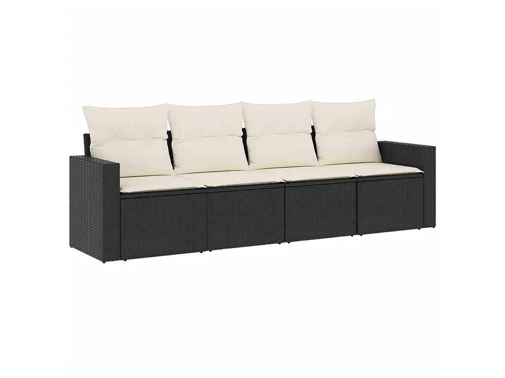 Set Divani da Giardino 4 pz con Cuscini Nero in Polyrattan