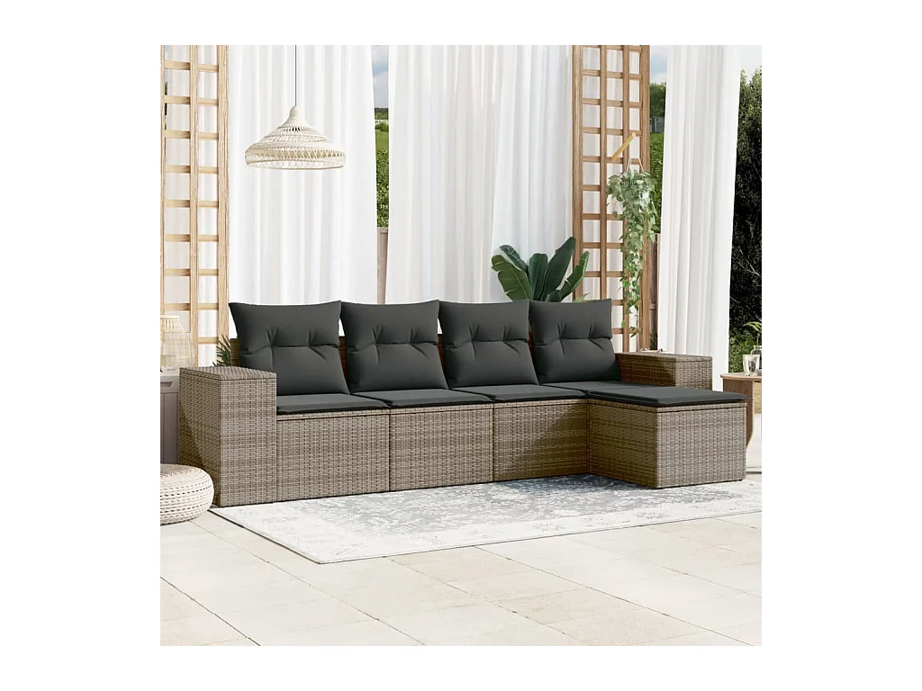 Set Divano da Giardino 5 pz con Cuscini Grigio in Polyrattan