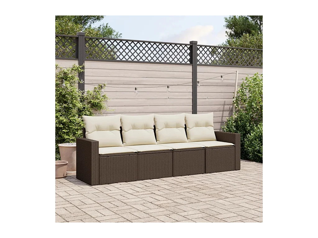 Salon de jardin 4 pcs avec coussins marron résine tressée