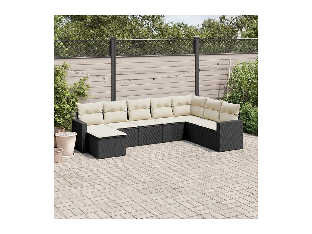 Salon de jardin 8 pcs avec coussins noir résine tressée