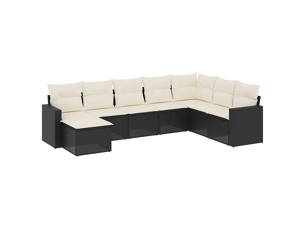 Set de sofás de jardín 8 piezas y cojines ratán sintético negro