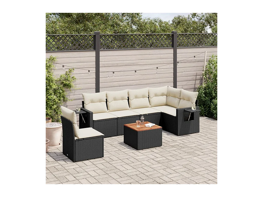 Set Divani da Giardino con Cuscini 7pz Nero Polyrattan