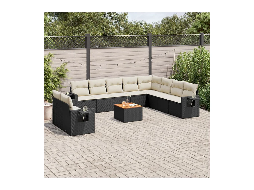 Set Divani da Giardino 11 pz con Cuscini in Polyrattan Nero