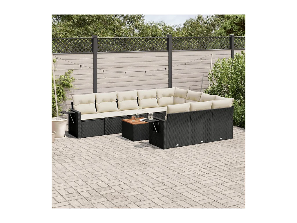 Set Divani da Giardino 11 pz con Cuscini in Polyrattan Nero