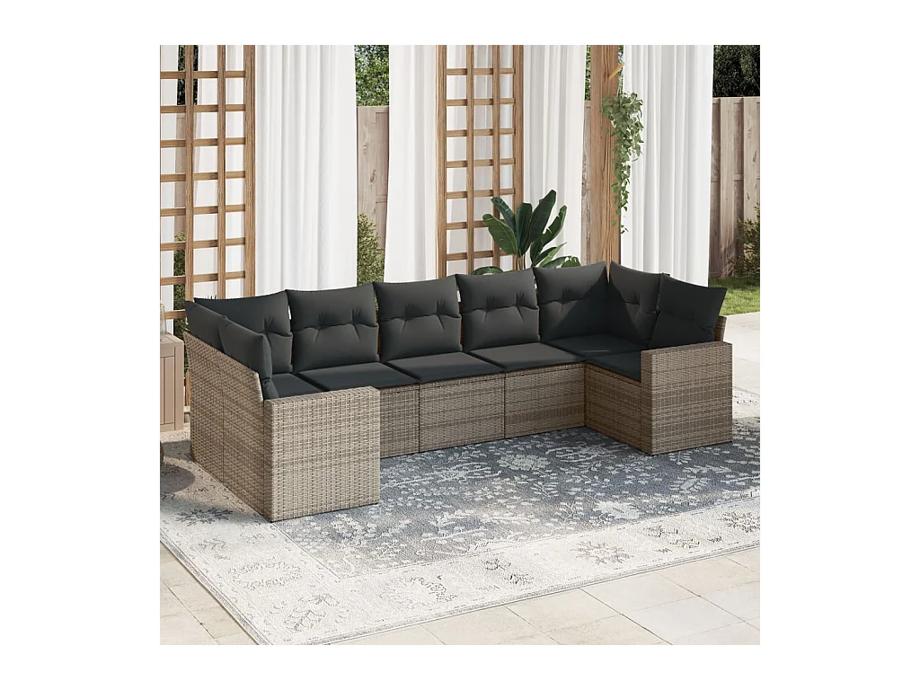 Set Divani da Giardino 7 pz con Cuscini Grigio in Polyrattan