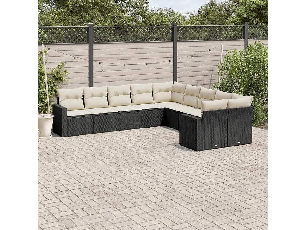 10-tlg. Garten-Sofagarnitur mit Kissen Schwarz Poly Rattan