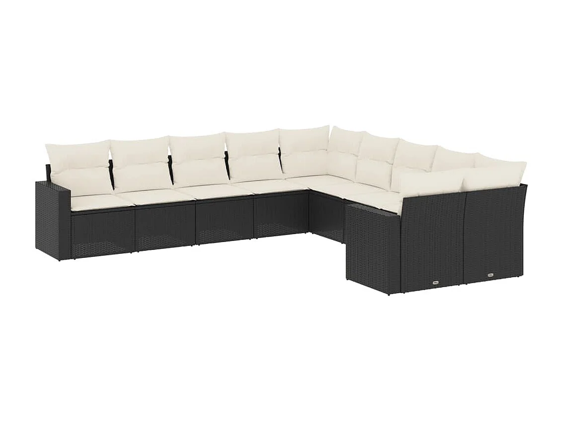 10-delige Loungeset met kussens poly rattan zwart