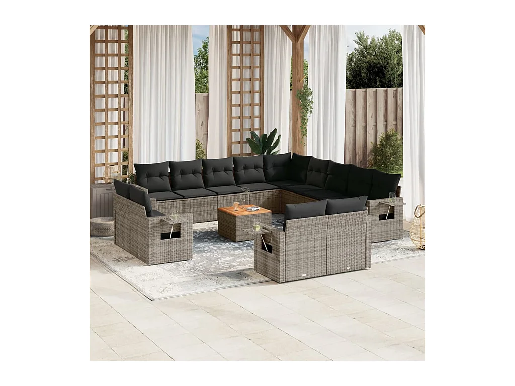 14-delige Loungeset met kussens poly rattan grijs