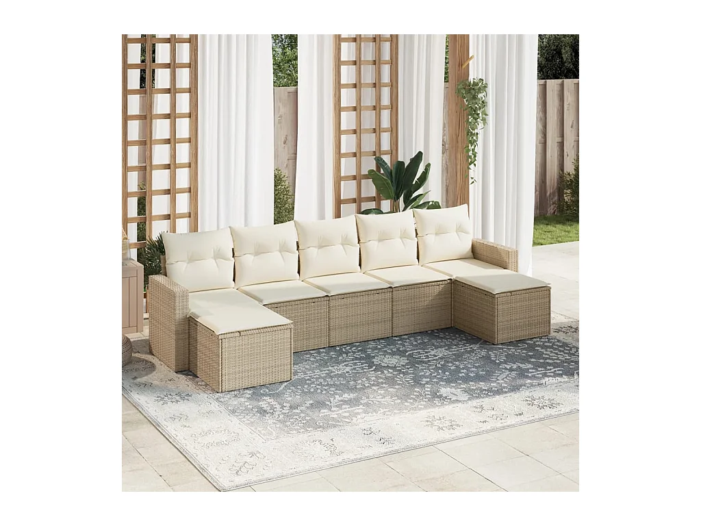 Salon de jardin avec coussins 7 pcs beige résine tressée