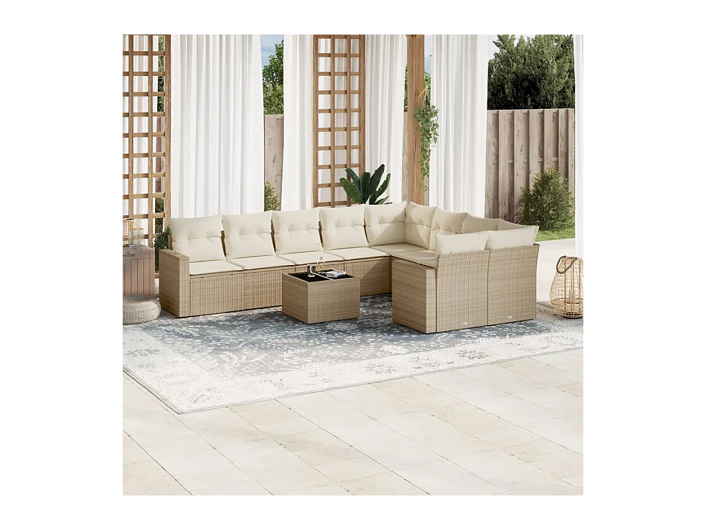 Juego de sofás jardín con cojines beige 10 pzas ratán sintético