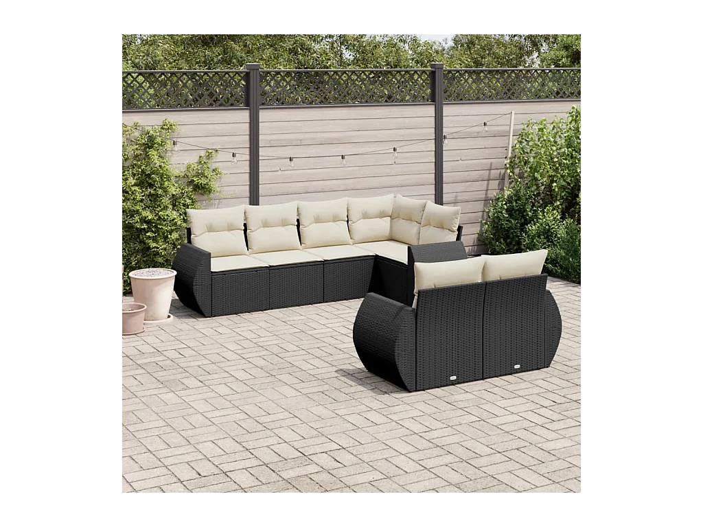 Set Divani da Giardino con Cuscini 7pz Nero Polyrattan