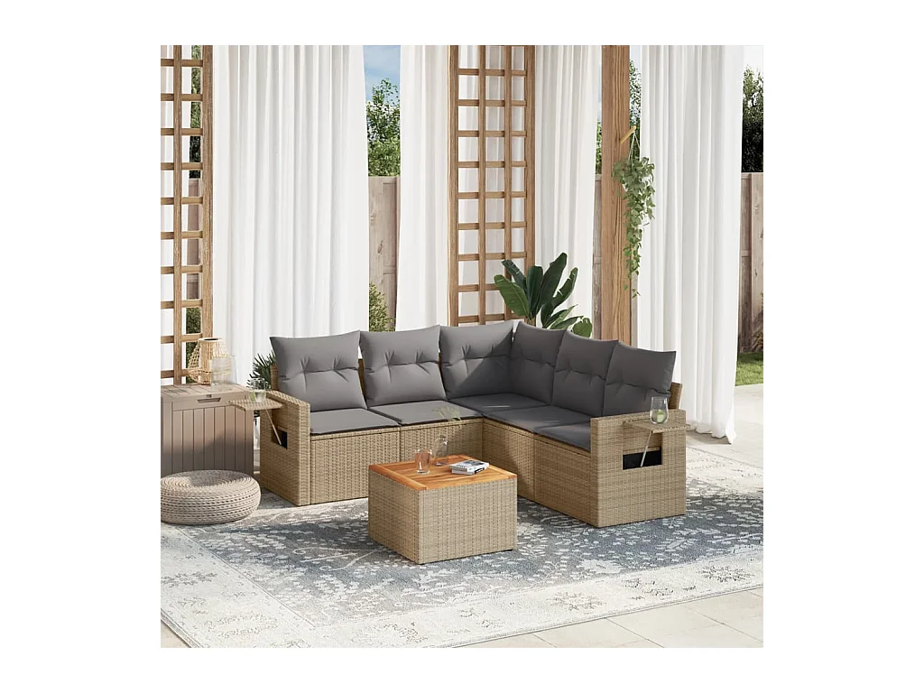 Salon de jardin avec coussins 6 pcs beige résine tressée