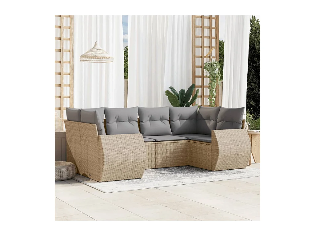 6-delige Loungeset met kussens poly rattan beige