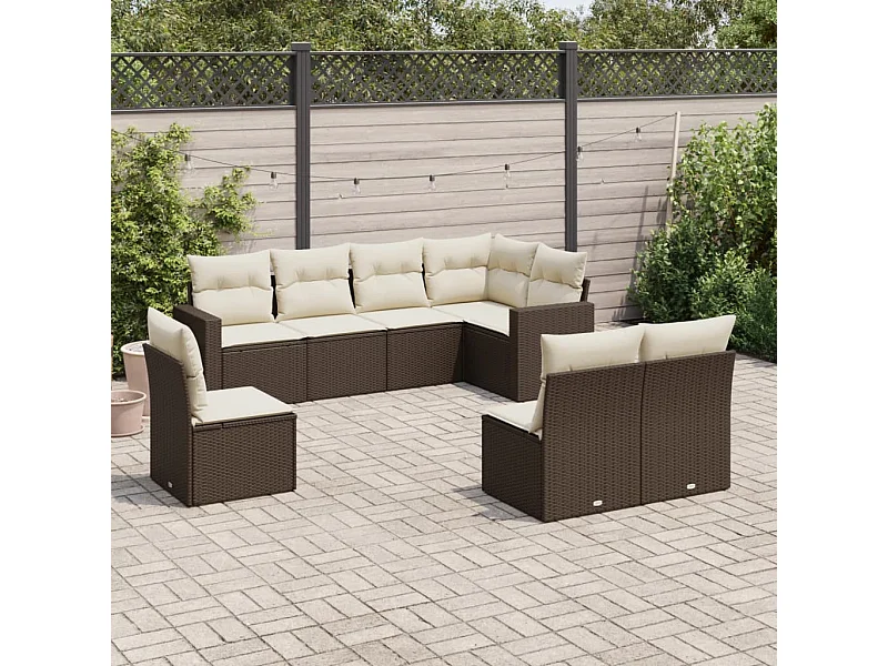 Salon de jardin 8 pcs avec coussins marron résine tressée
