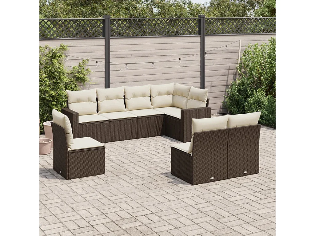 Salon de jardin 8 pcs avec coussins marron résine tressée