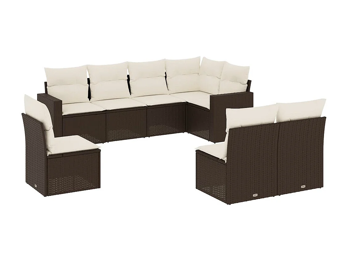 8-tlg. Garten-Sofagarnitur mit Kissen Braun Poly Rattan
