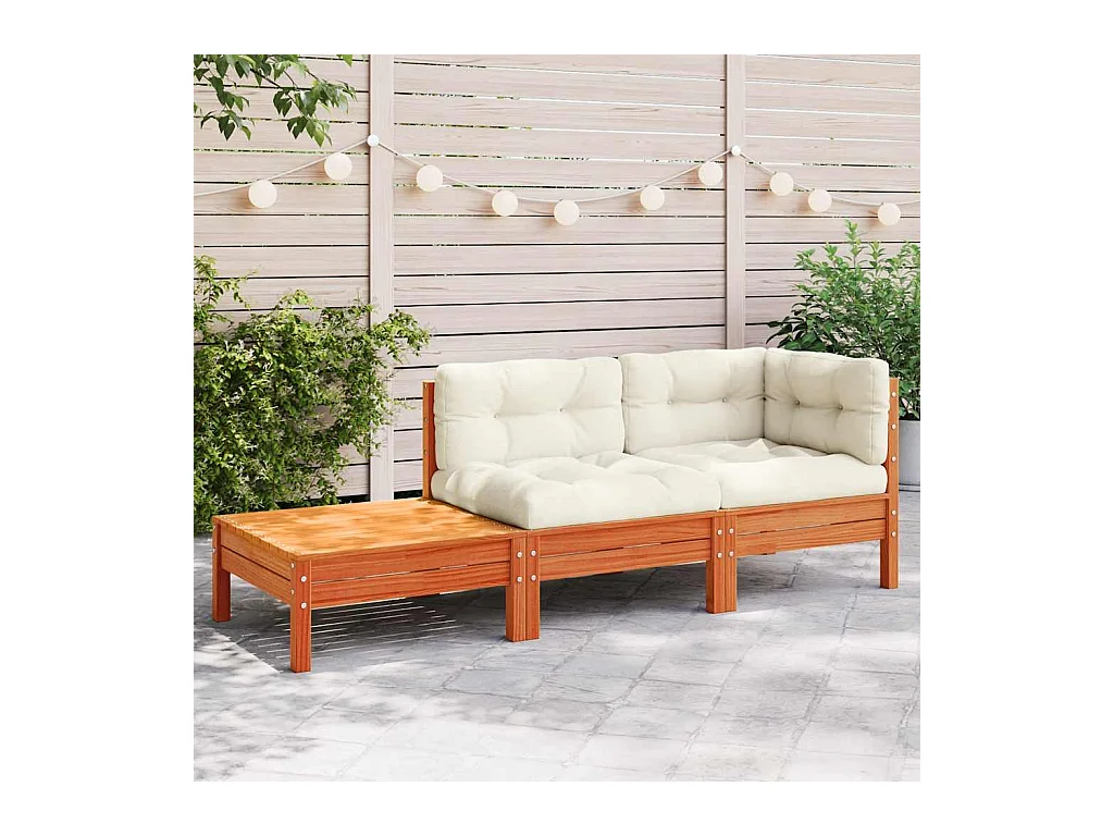 Canapé de jardin avec coussins et repose-pied bois pin massif